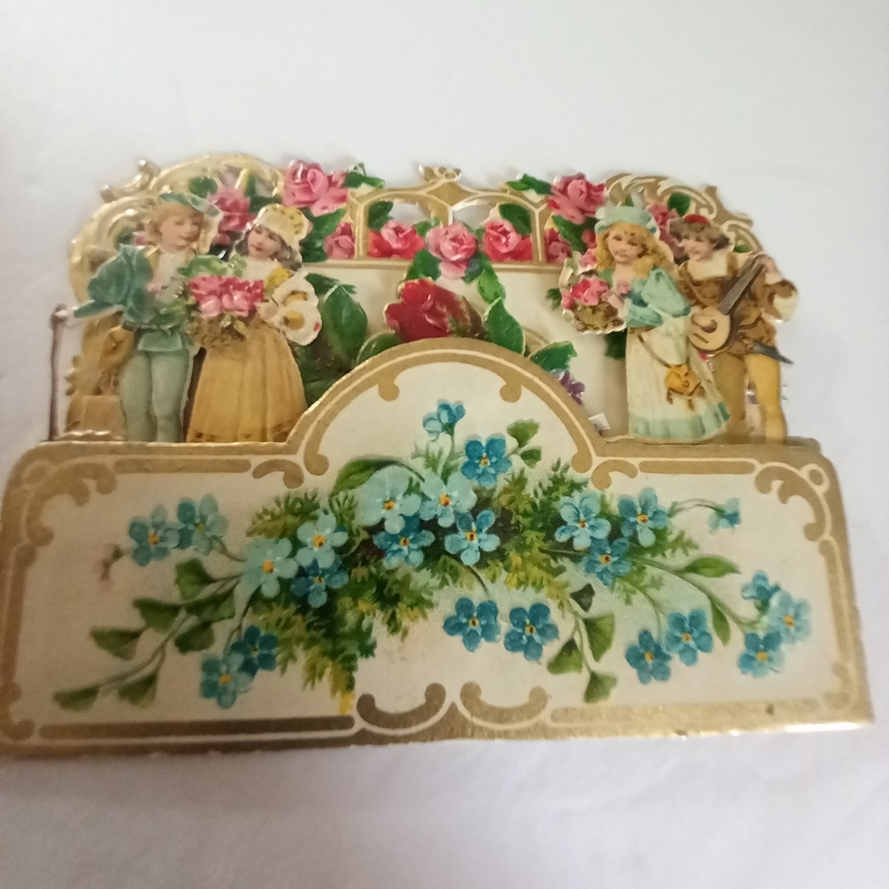 OLD German Embossed Gold Leaf Greetings  Fold -Out Card